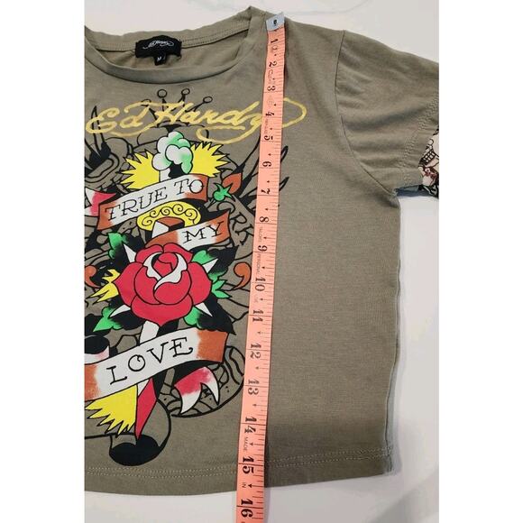 Ed Hardy Women True To My Love Cropped T Shirt With Mesh Tattoo Sleeves Medium - Picture 5 of 6